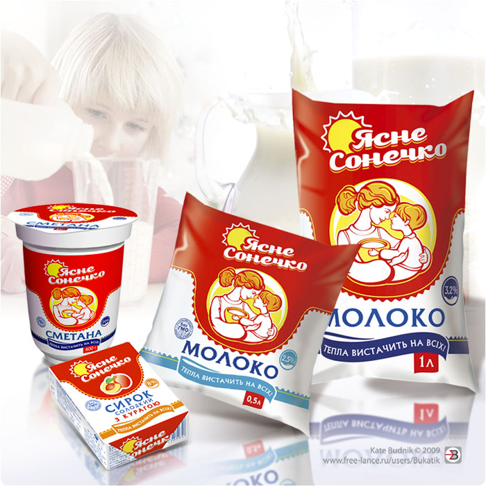 Редизайн упаковки для молоч.продукции ТМ "Ясне сонечко".