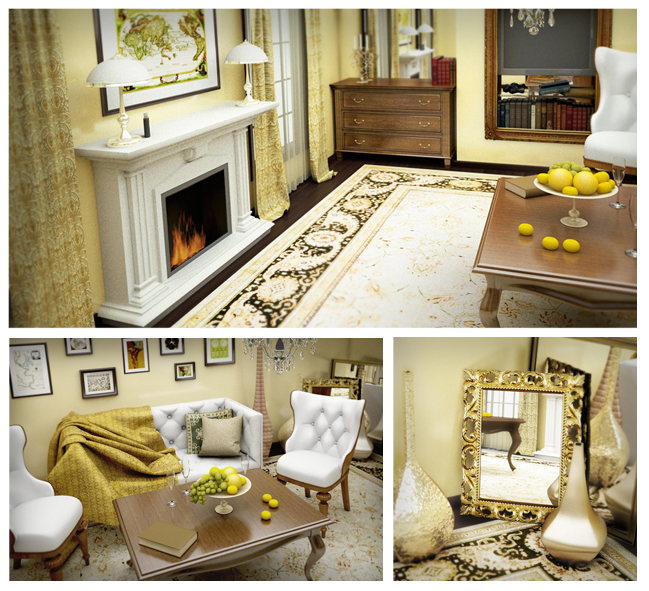 дизайн, моделирование с "нуля" и визуализация гостиной