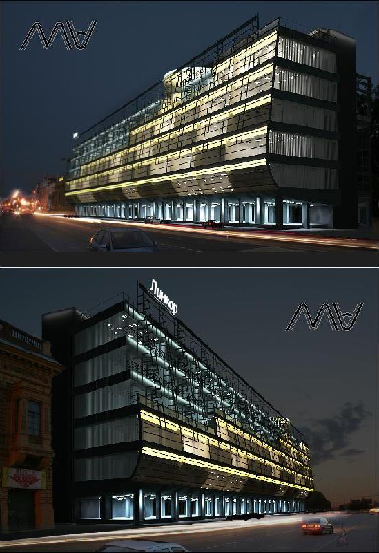 Архитектурное освещение фасадов БЦ(СПб)