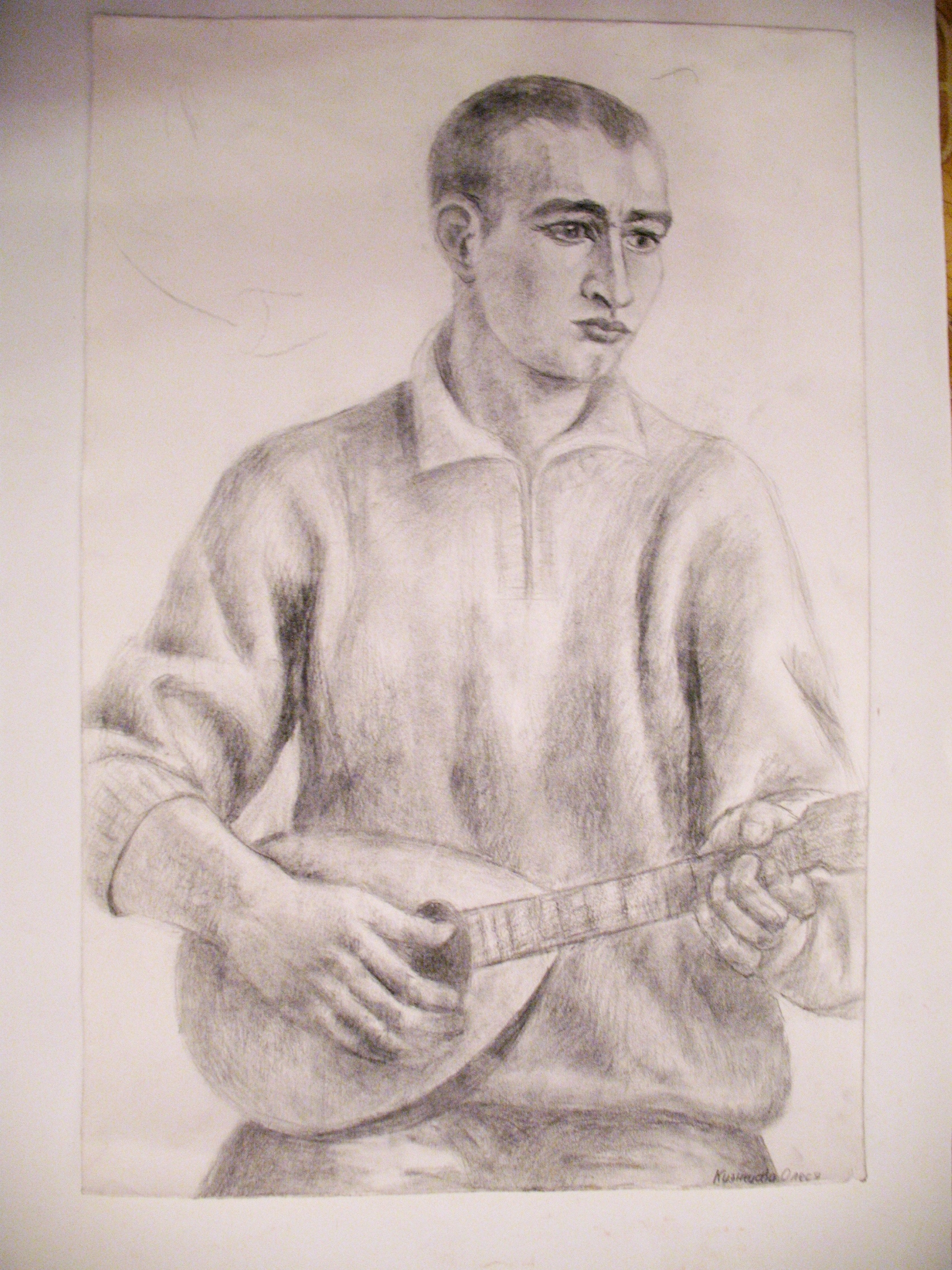 поясной портрет, уголь