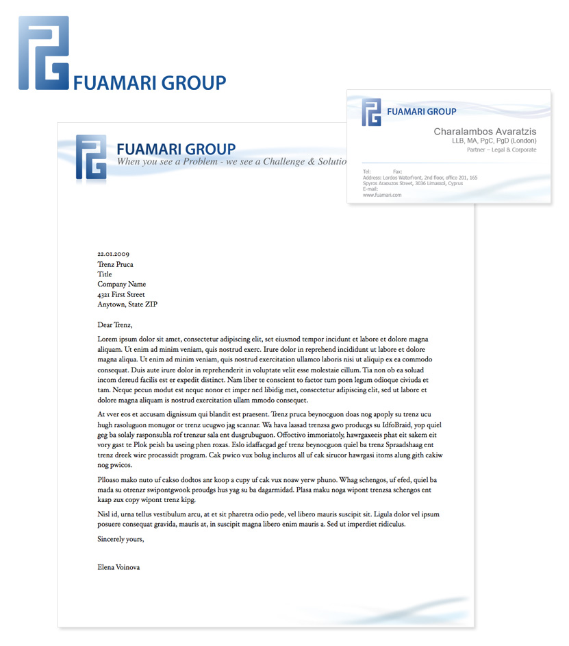 Логотип и фирменный стиль группы компаний FUAMARI