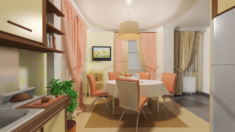 Рендер кухни - цветовое решение 01