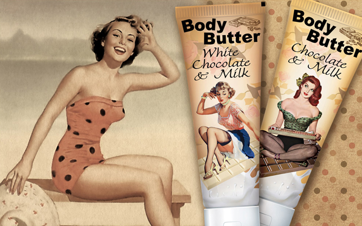 Дизайн туб масел для тела в винтажном стиле "пин-ап"