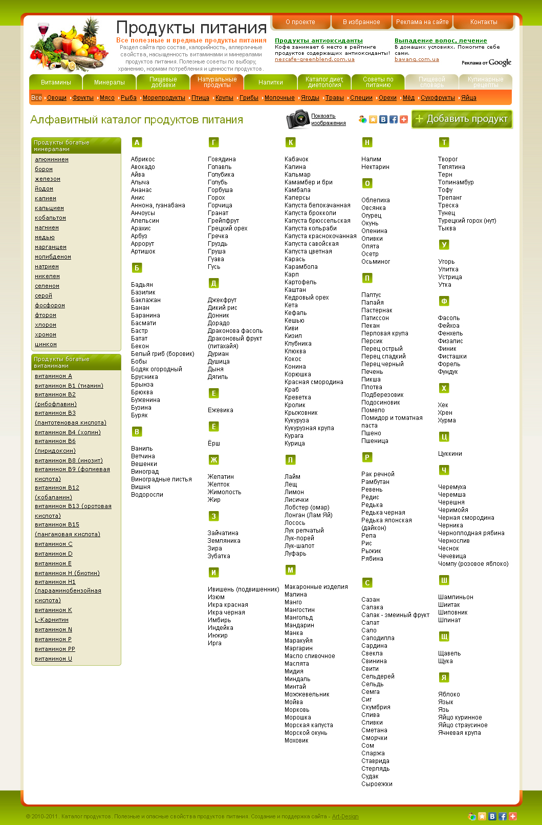Каталог продуктов питания