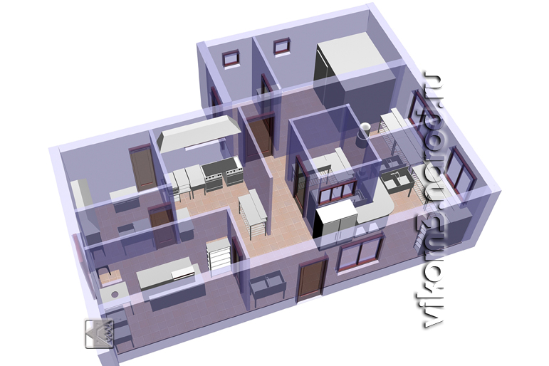 3dмакет размещения оборудования в промышленной кухне
