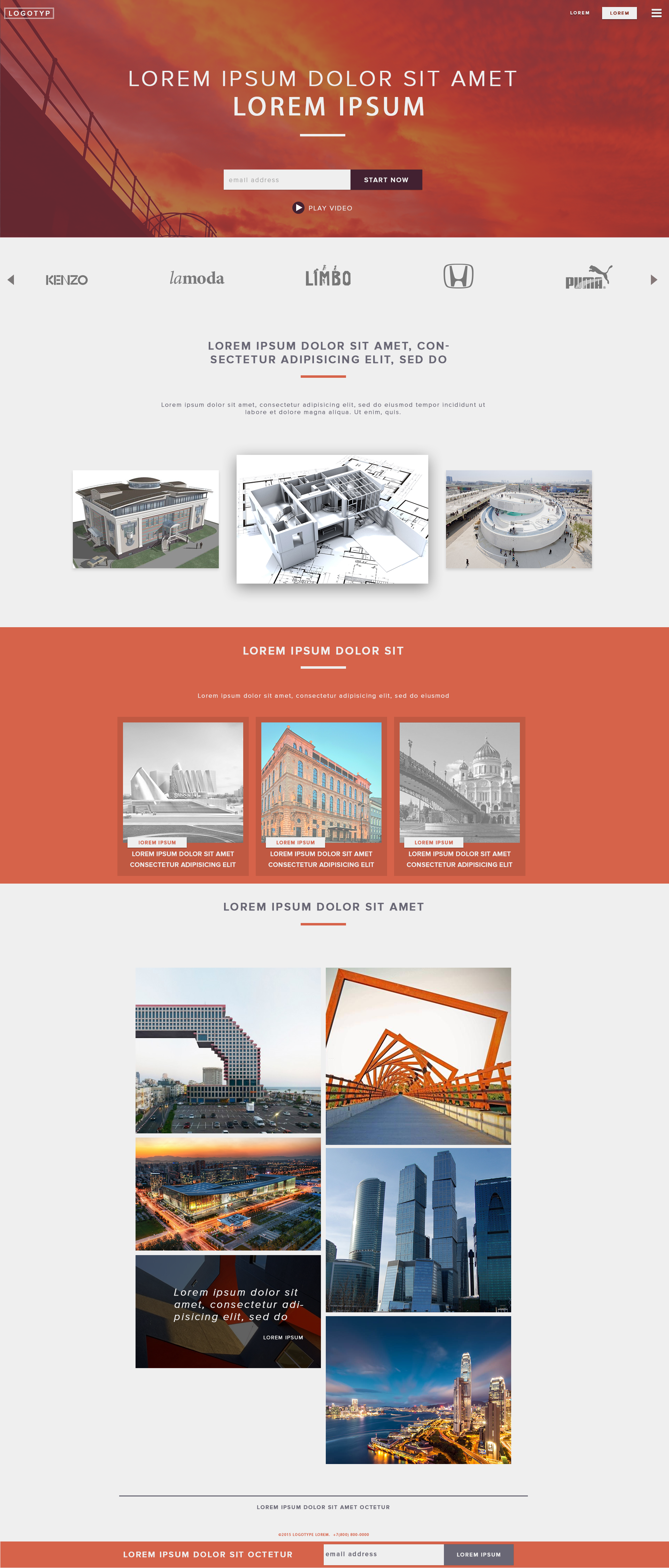 Дизайн сайта Landing Page с "рыбным текстом" в теплых тонах