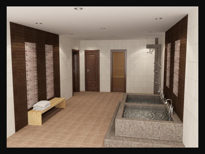 Интерьер сауны-душевой частного дома