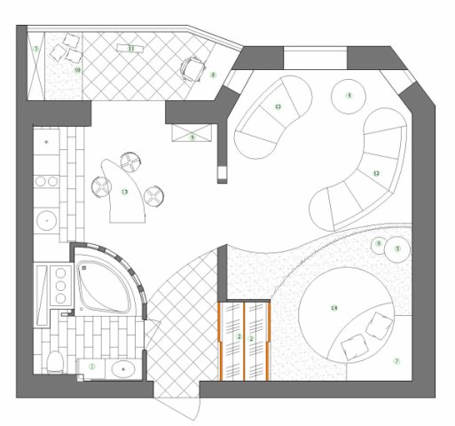 проект квартиры свободной планировки для молодой жизнерадостной