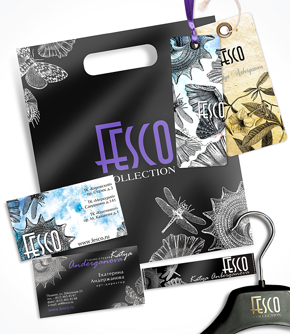 фирменный стиль бренда женской одежды "fesco"