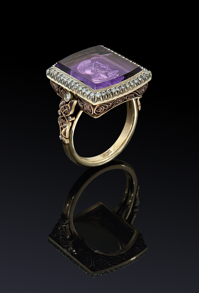 Фотосъемка ювелирных изделий. Бриллианты и Инталия в Аметисте