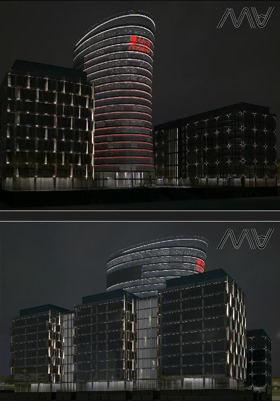Архитектурное освещение фасадов БЦ(СПб)
