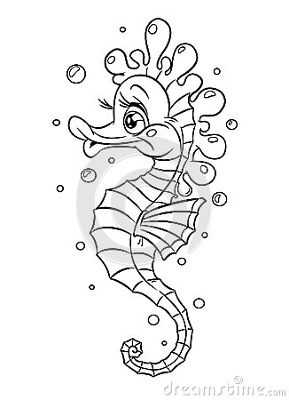 Морской конек - раскраска