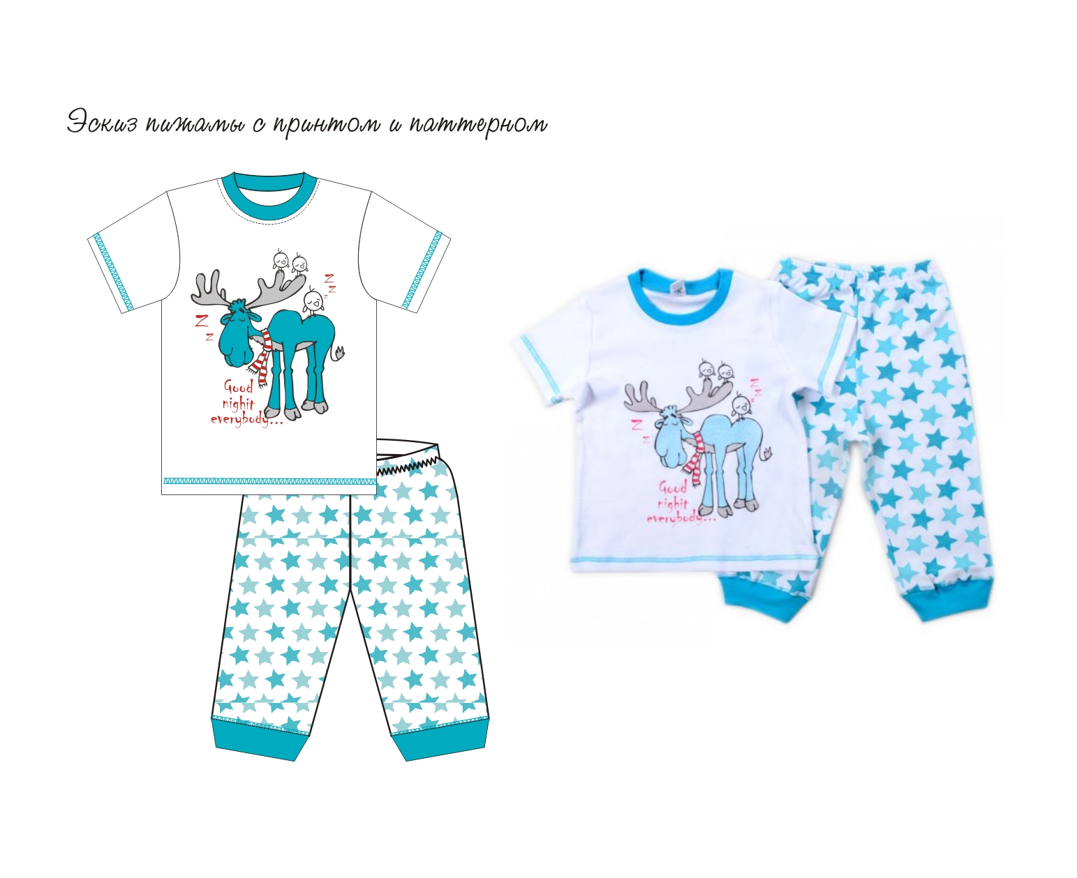 дизайн "Сонный лось"для детской пижамы