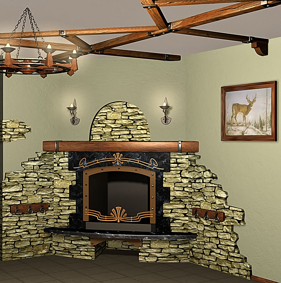 3d камин  для охотничьего домика