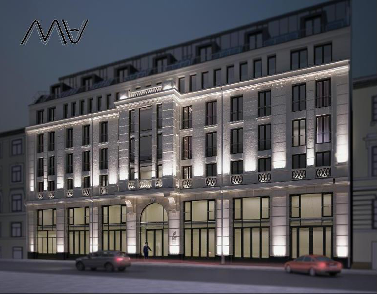 Архитектурное освещение фасадов гостиницы (СПб)