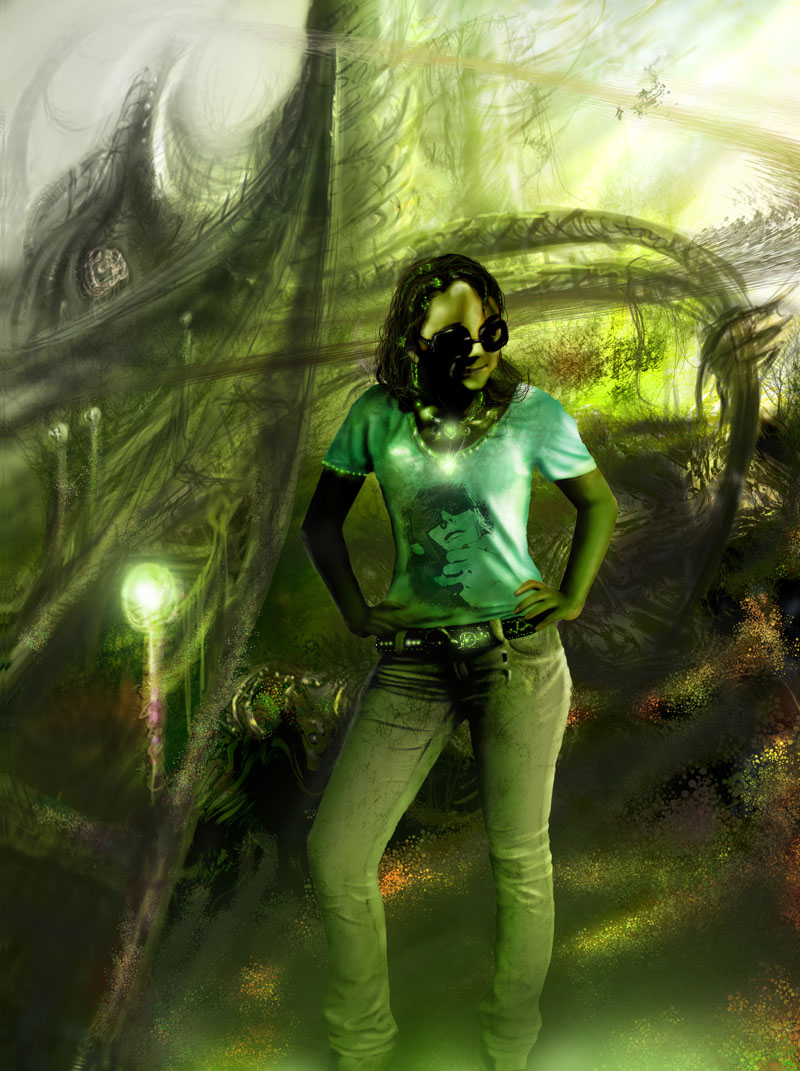 Девочка на зеленом фоне