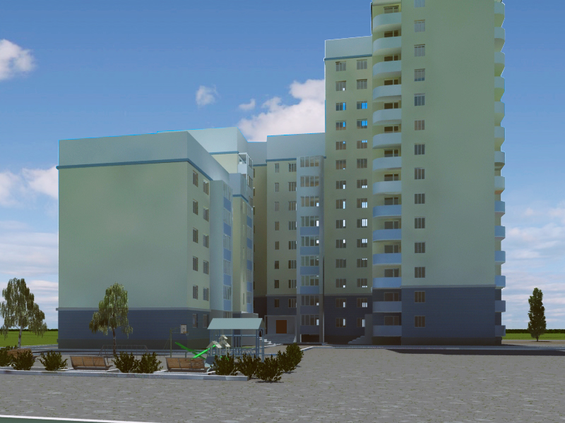 Высотка состоящая из трех блоков разной этажности