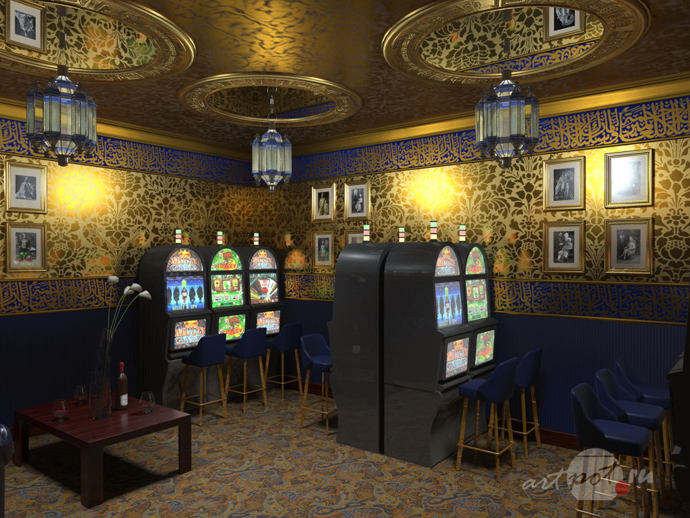 Казино. Интерьер зала игровых автоматов. 2 вариант