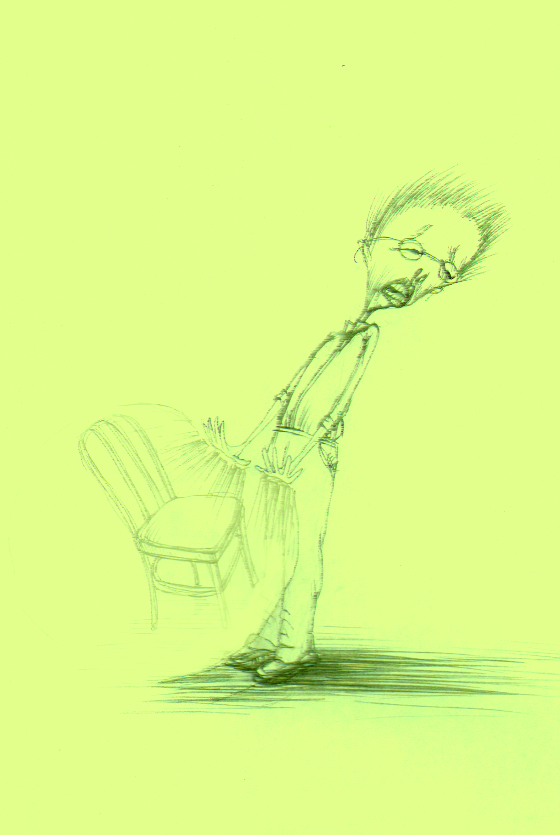 Учится поднимать стул.....