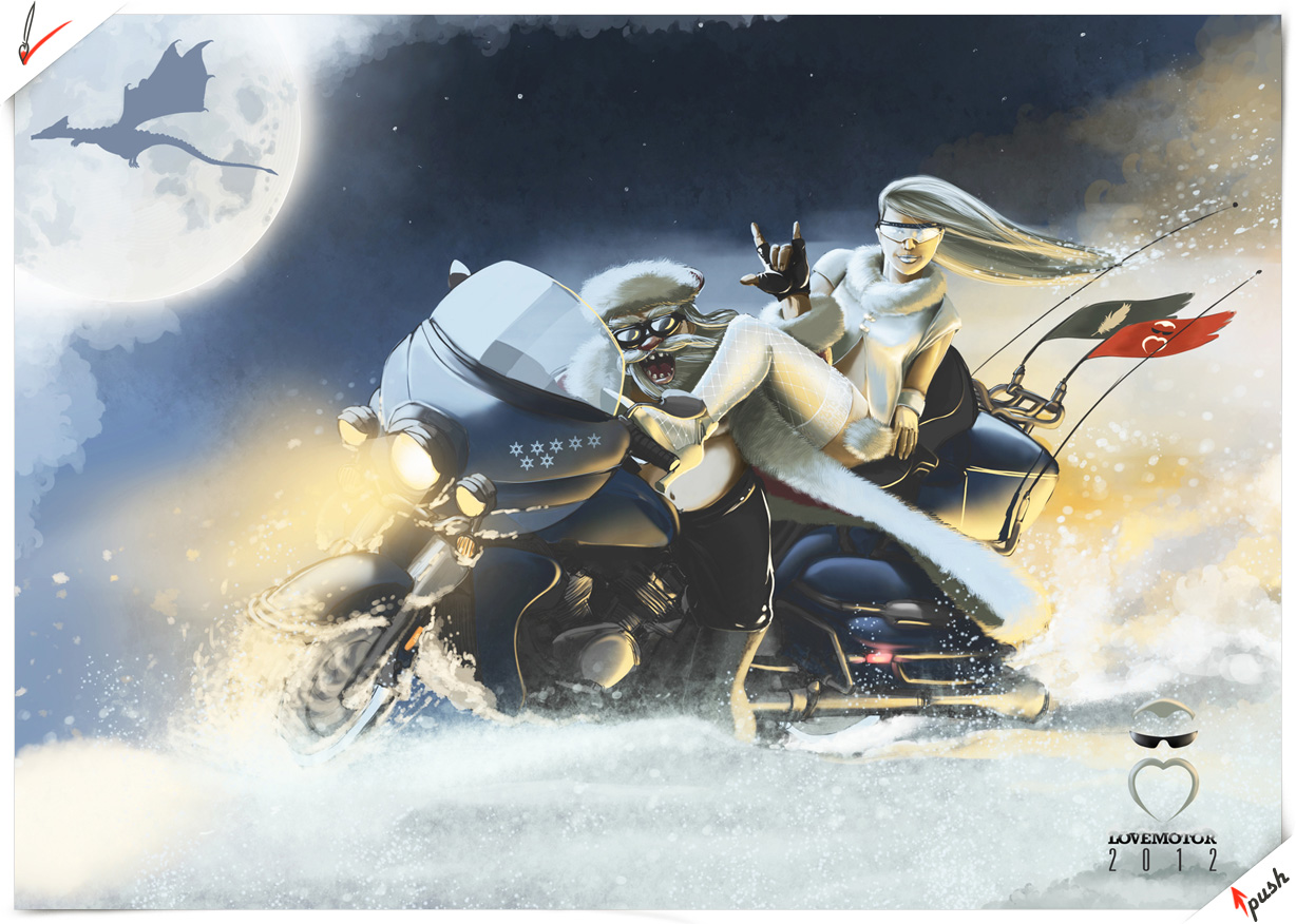 Байкер Дед Мороз – иллюстрация для портала байкеров России