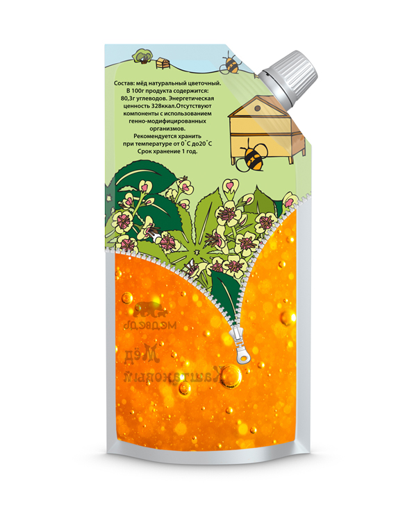 дизайн уппаковки мёда для "Медведь"