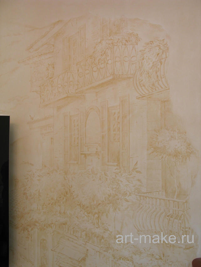 Настенная роспись в интерьере (квартира) "Итальянская улица"