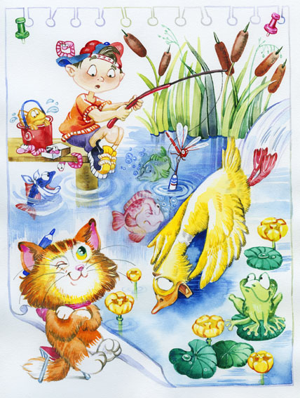 Иллюстрация к книге «Киса учится рисовать»