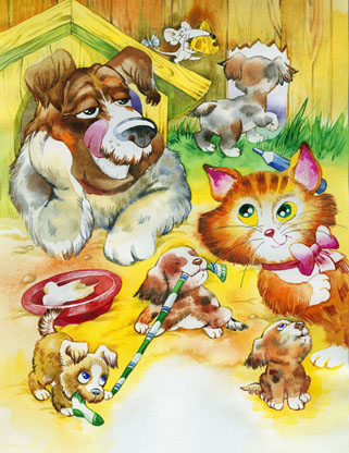 Иллюстрация к книжке «Киса учится рисовать»