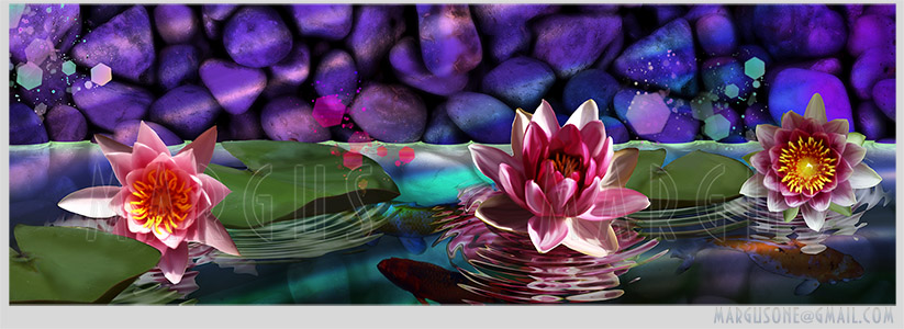 Кухонный фартук "Лотосы", 175х65см, (печать на стекле), из 2