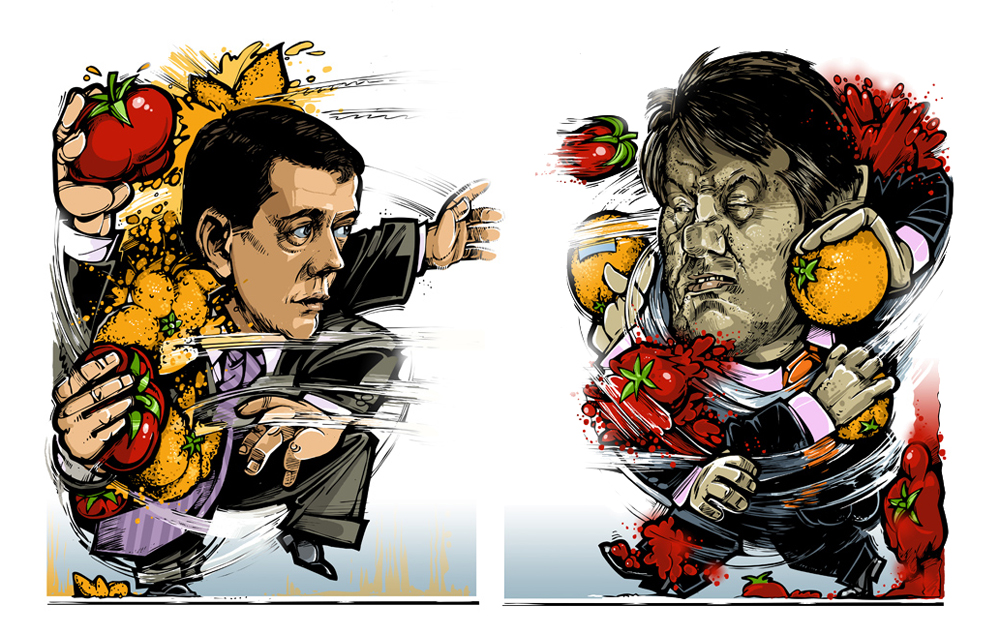 "Медведев vs Ющенко", иллюстрация в Русский Newsweek