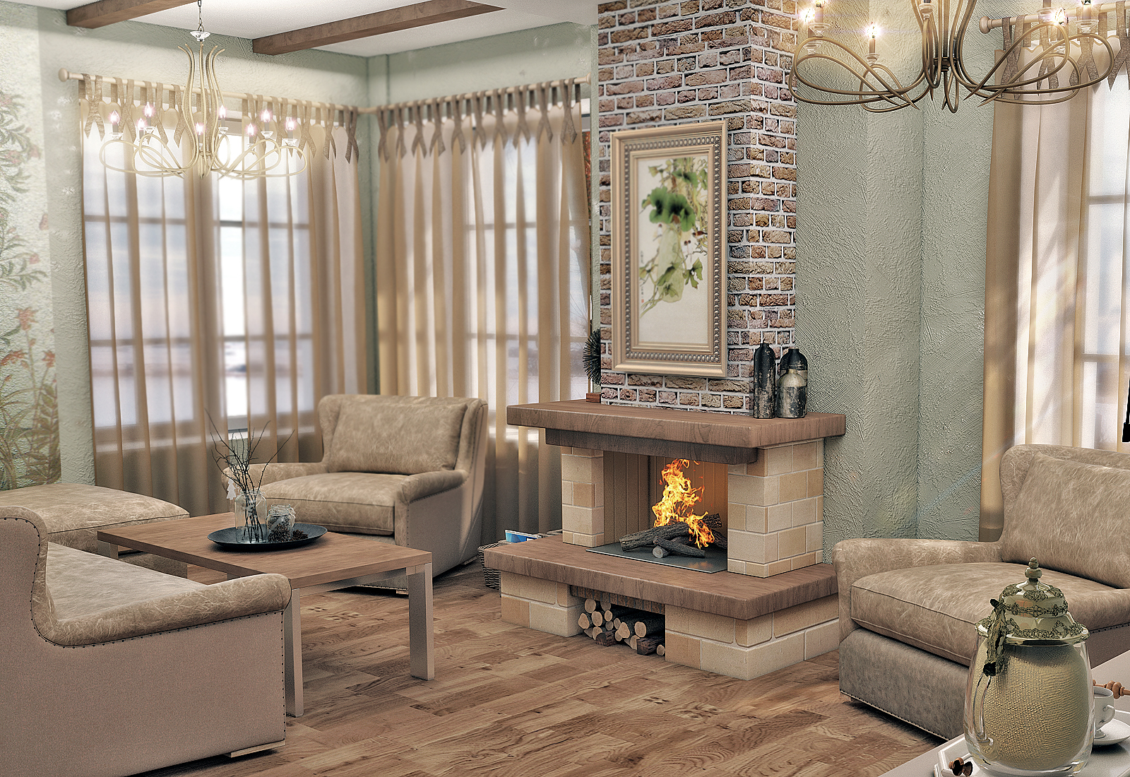 Гостиная с камином