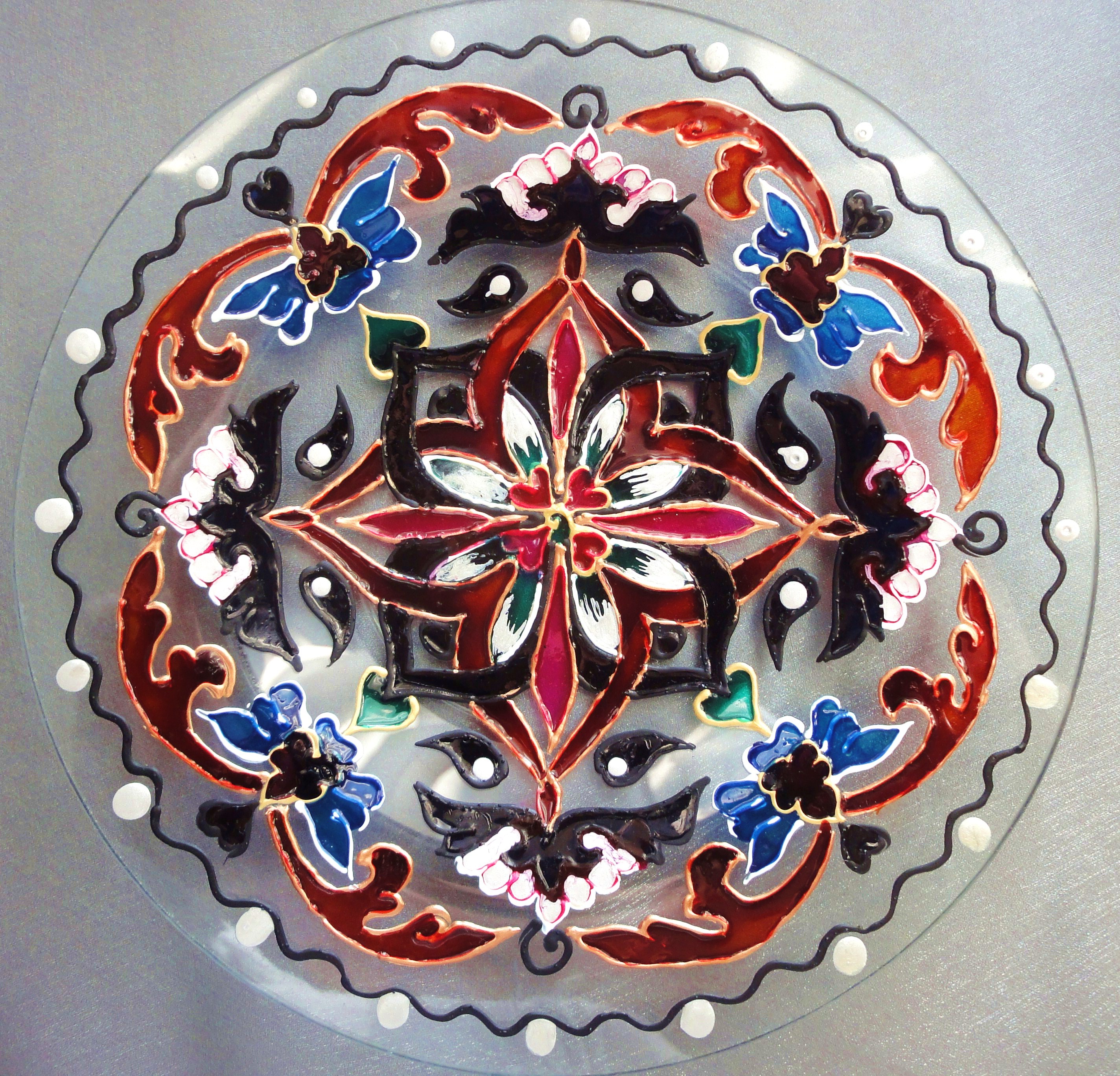 Предметы интерьера, роспись по стеклу, Витраж, Тарелка