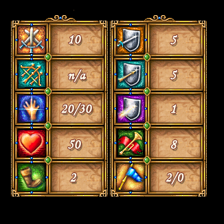 Значки параметров для фентезийной игры