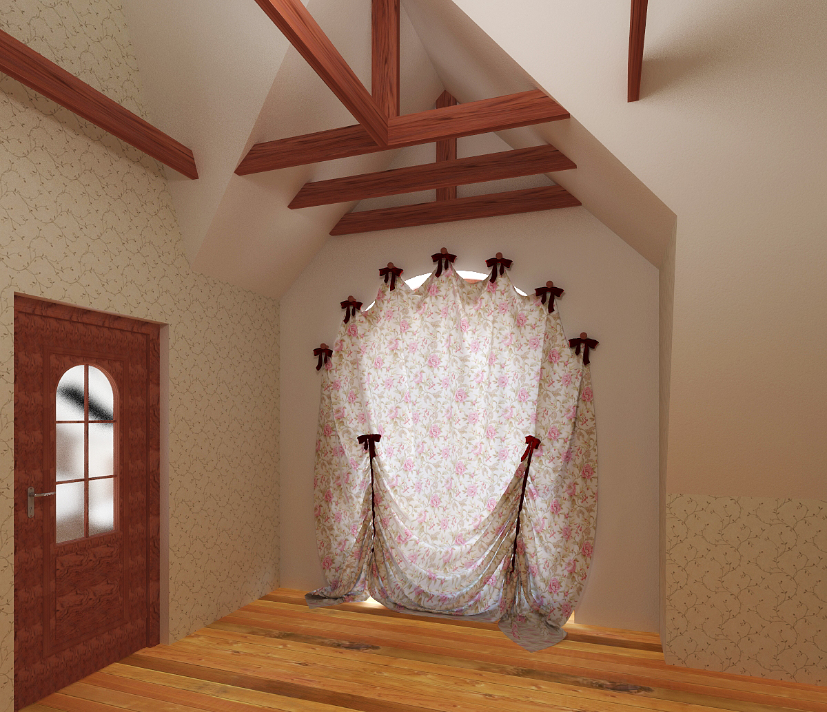 Разработка шторы на арочное окно для дома в стиле "Кантри" В