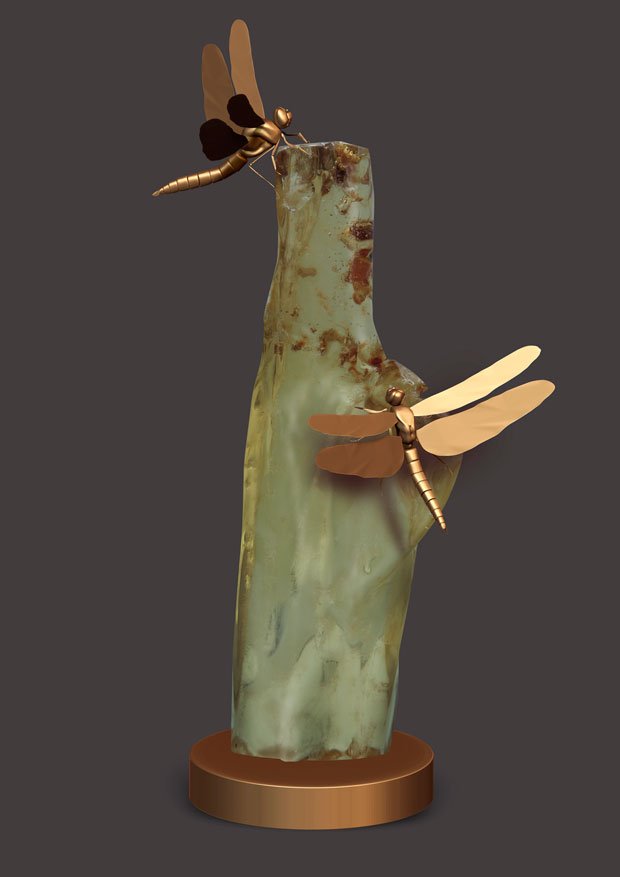 сувенир "Стрекозы" янтарь, бронза