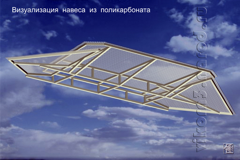 Легкий навес из квадратной трубы и поликарбоната