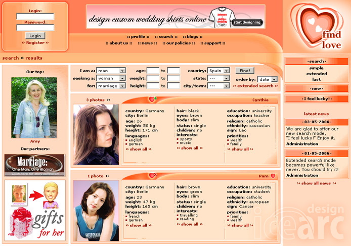 Дизайн сайта знакомств find-love