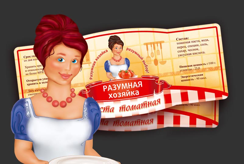 Этикетка и персонаж для томатной пасты