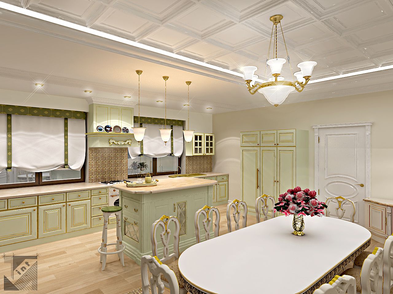 Кухня-гостиная в классическом стиле