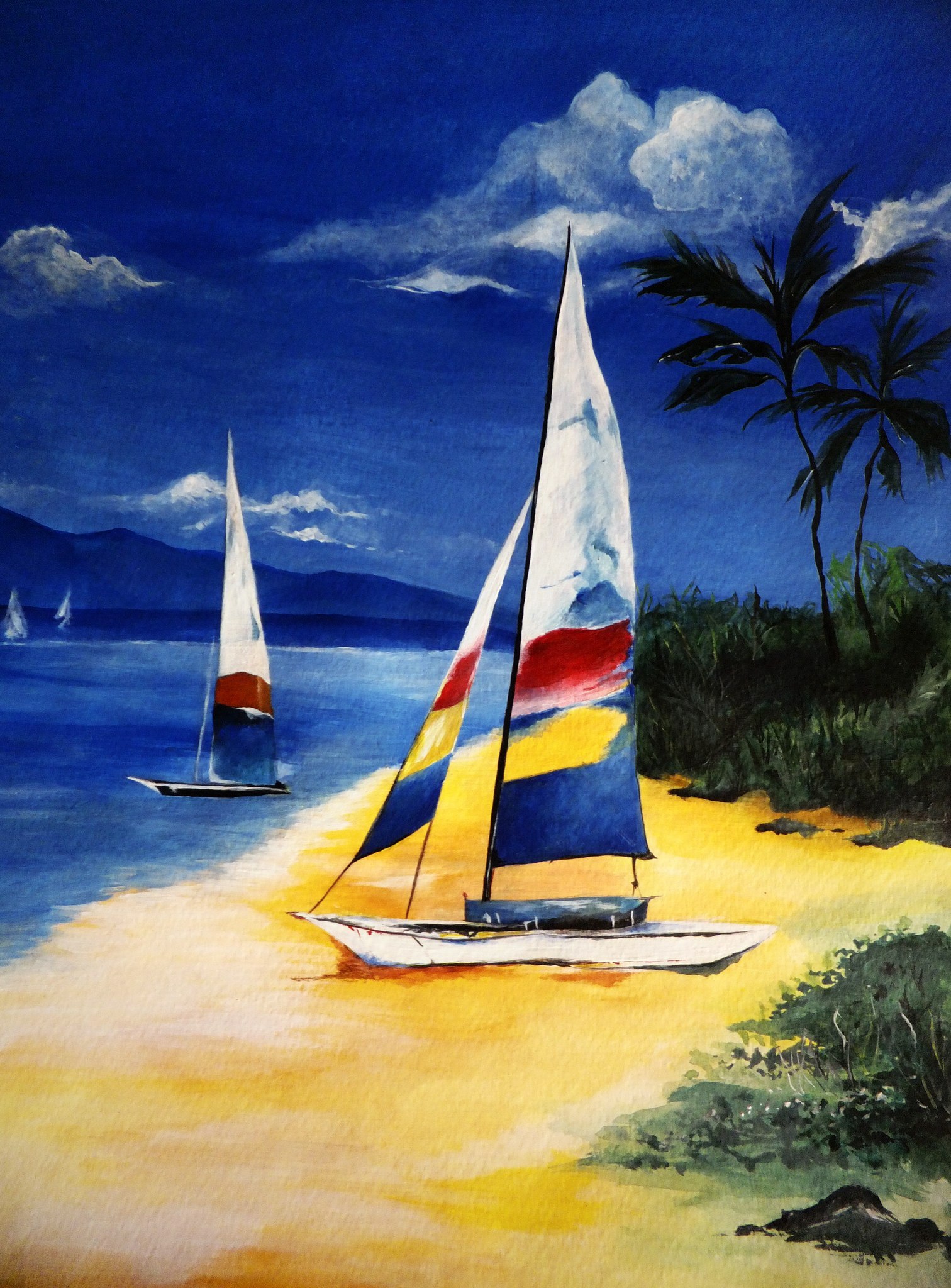 "парусник, пальма, песок"