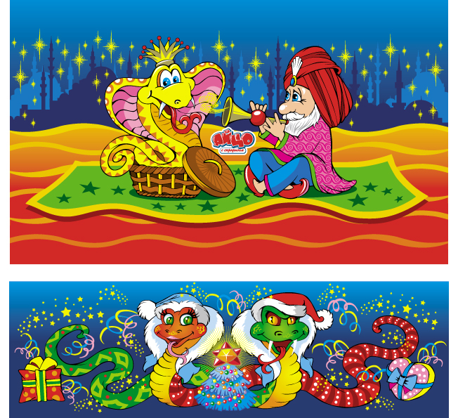 Иллюстрации для шоколадных яиц змейки (вектор)