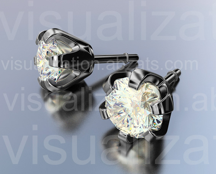 Пусеты с бриллиантами, Rhino, 3D-Max, Vray