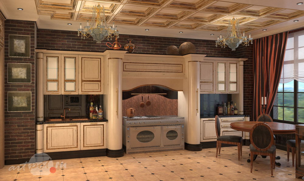 Дизайн и визуализация интерьеров загородного дома. Варианты кухни