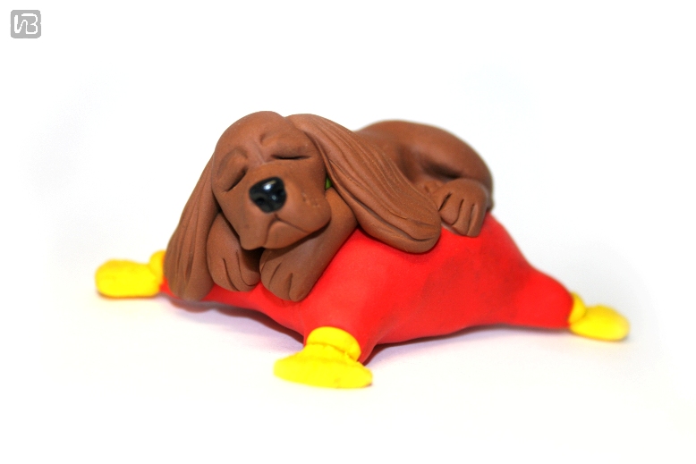 фигурка собаки "спаниэлькин сон".  Полимерная глина