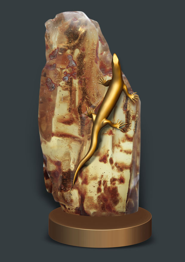 сувенир "Ящерка" янтарь, бронза