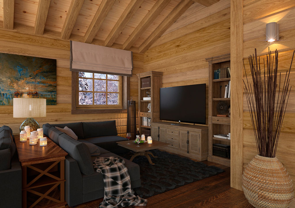 Визуализация интерьера деревянного дома