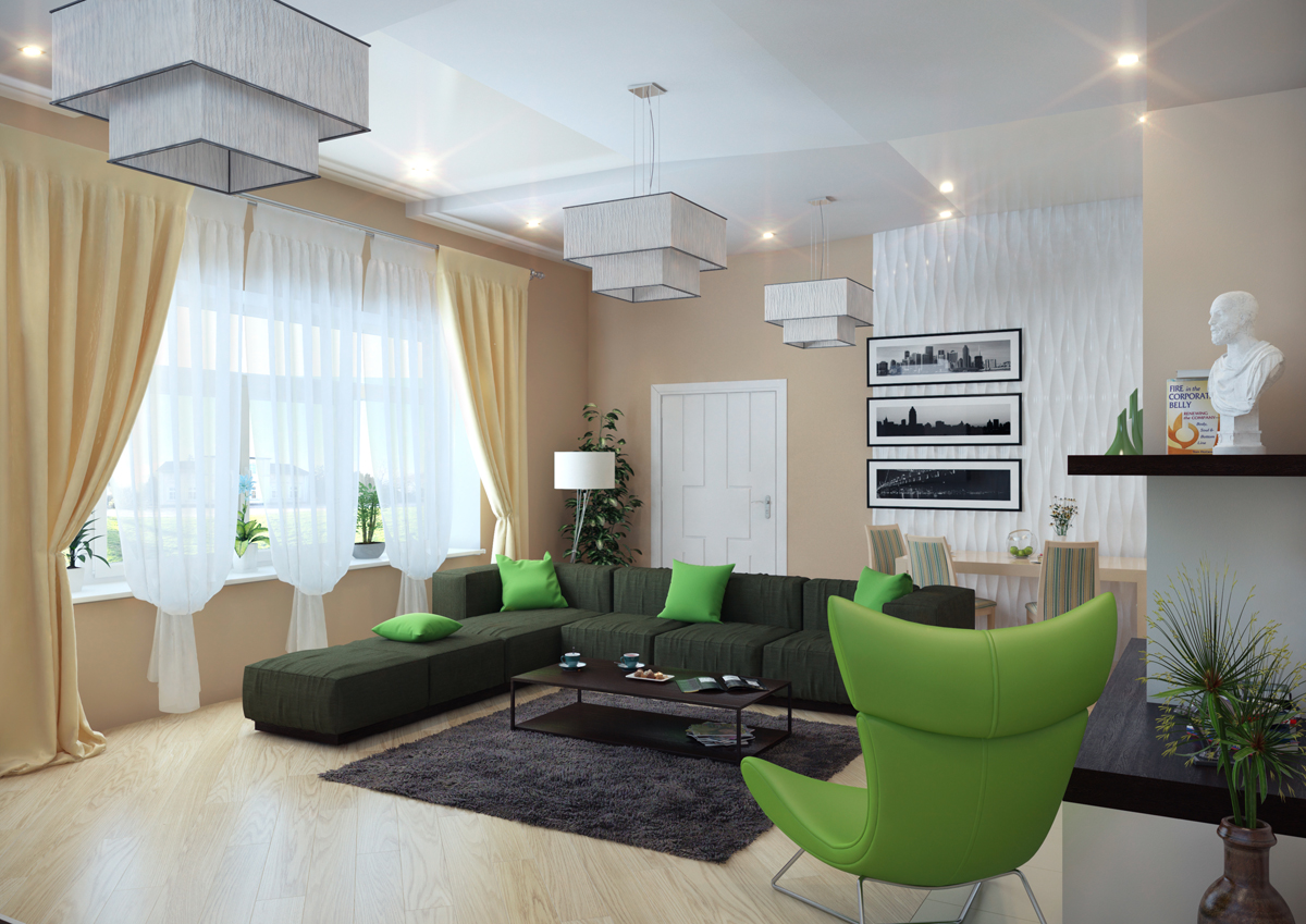 Коттедж первый этаж гостинная - кухня