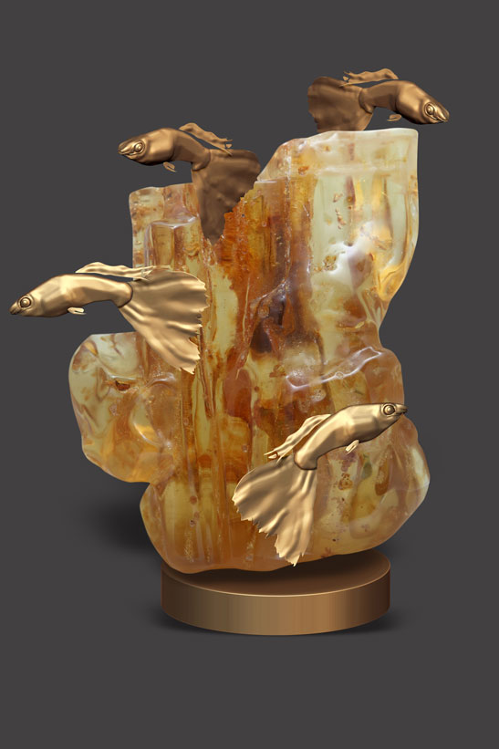 сувенир "Рыбки" янтарь, бронза