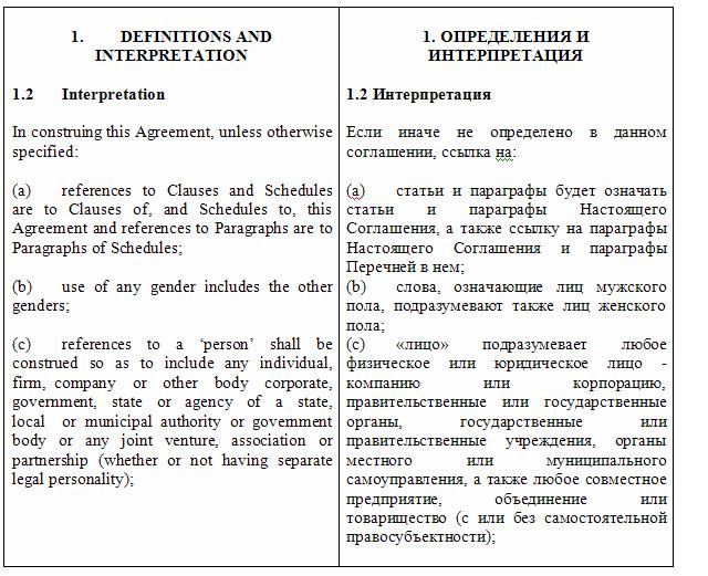 Образец перевода Соглашения с английского на русский