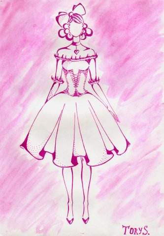 Эскиз модели нарядного платья "Конфетка"